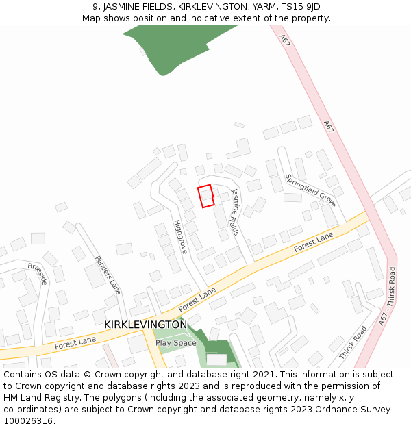9, JASMINE FIELDS, KIRKLEVINGTON, YARM, TS15 9JD: Location map and indicative extent of plot