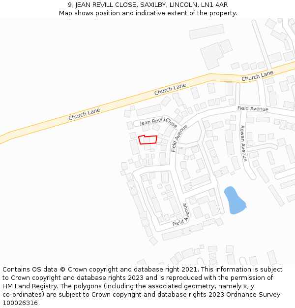 9, JEAN REVILL CLOSE, SAXILBY, LINCOLN, LN1 4AR: Location map and indicative extent of plot