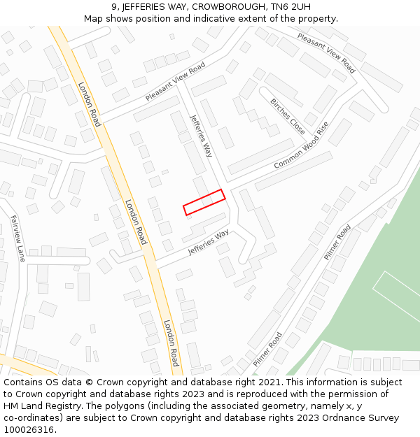 9, JEFFERIES WAY, CROWBOROUGH, TN6 2UH: Location map and indicative extent of plot