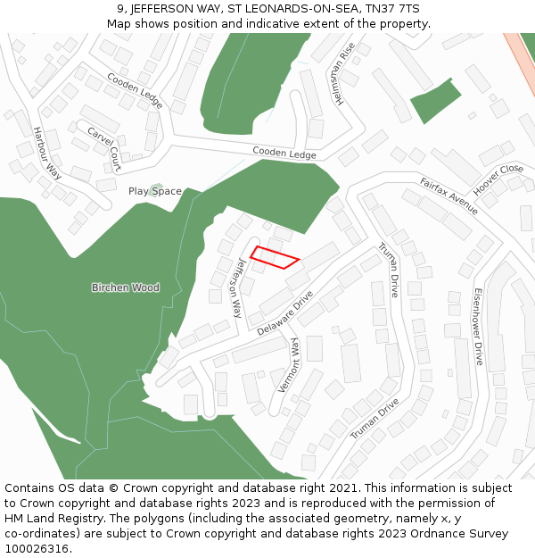 9, JEFFERSON WAY, ST LEONARDS-ON-SEA, TN37 7TS: Location map and indicative extent of plot