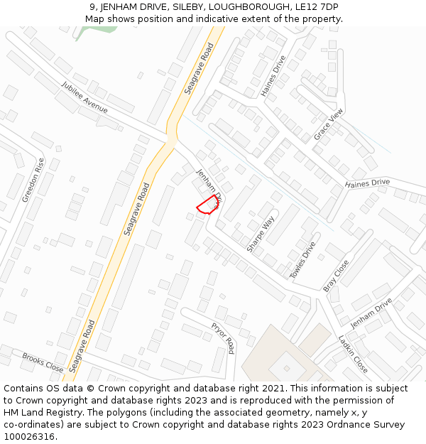 9, JENHAM DRIVE, SILEBY, LOUGHBOROUGH, LE12 7DP: Location map and indicative extent of plot