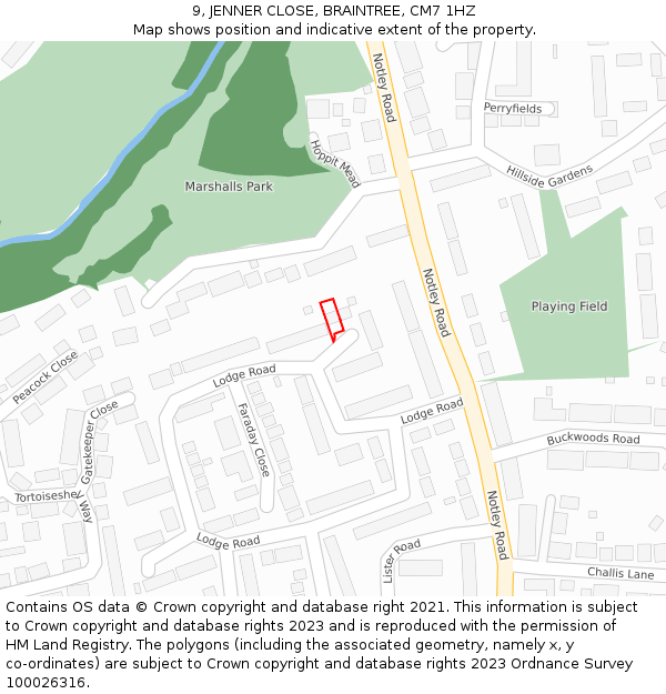 9, JENNER CLOSE, BRAINTREE, CM7 1HZ: Location map and indicative extent of plot