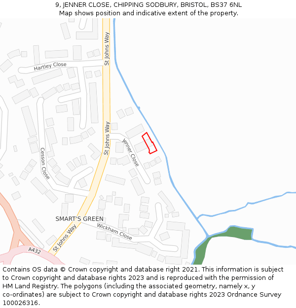 9, JENNER CLOSE, CHIPPING SODBURY, BRISTOL, BS37 6NL: Location map and indicative extent of plot