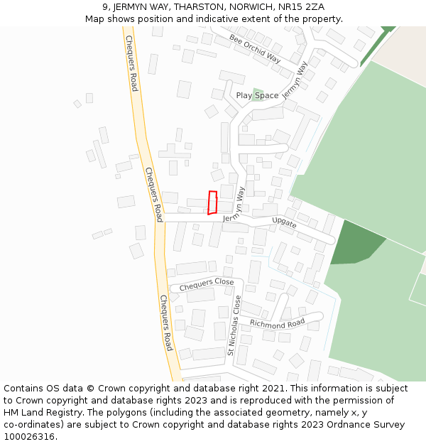 9, JERMYN WAY, THARSTON, NORWICH, NR15 2ZA: Location map and indicative extent of plot