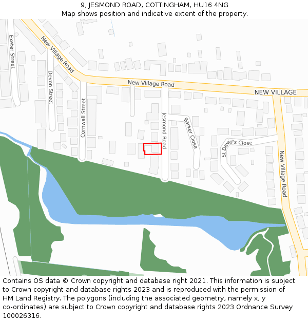 9, JESMOND ROAD, COTTINGHAM, HU16 4NG: Location map and indicative extent of plot