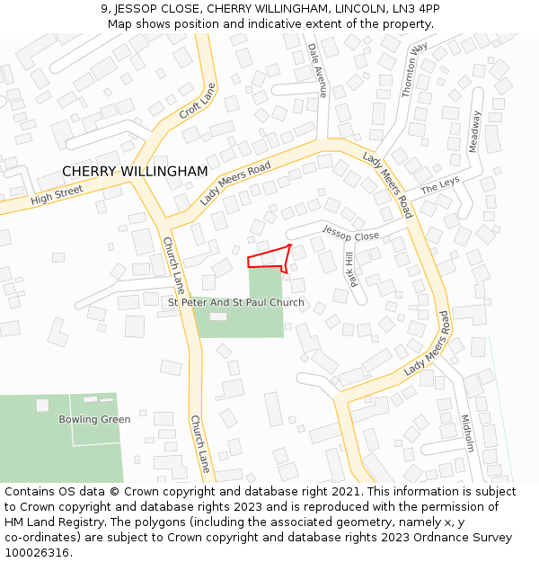 9, JESSOP CLOSE, CHERRY WILLINGHAM, LINCOLN, LN3 4PP: Location map and indicative extent of plot