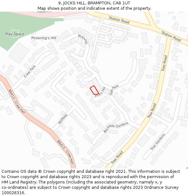 9, JOCKS HILL, BRAMPTON, CA8 1UT: Location map and indicative extent of plot