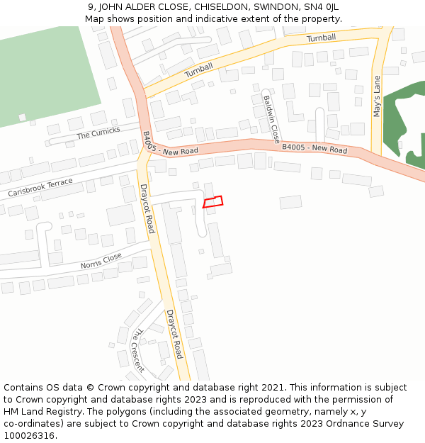 9, JOHN ALDER CLOSE, CHISELDON, SWINDON, SN4 0JL: Location map and indicative extent of plot