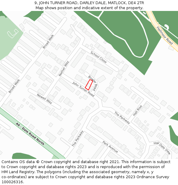 9, JOHN TURNER ROAD, DARLEY DALE, MATLOCK, DE4 2TR: Location map and indicative extent of plot