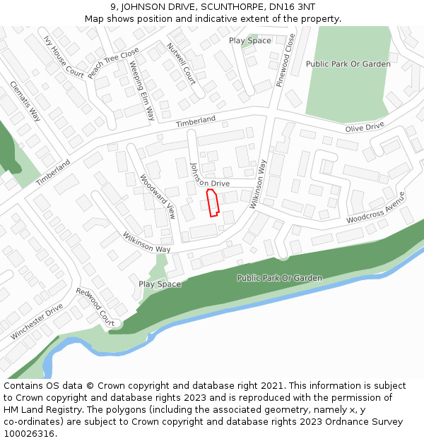 9, JOHNSON DRIVE, SCUNTHORPE, DN16 3NT: Location map and indicative extent of plot