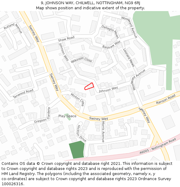 9, JOHNSON WAY, CHILWELL, NOTTINGHAM, NG9 6RJ: Location map and indicative extent of plot