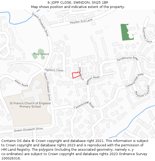9, JOPP CLOSE, SWINDON, SN25 1BP: Location map and indicative extent of plot