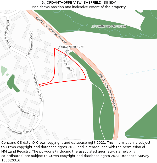 9, JORDANTHORPE VIEW, SHEFFIELD, S8 8DY: Location map and indicative extent of plot