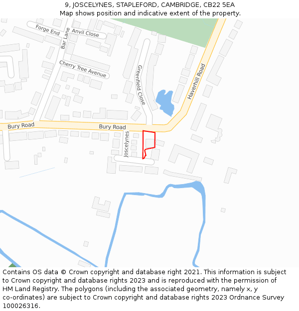 9, JOSCELYNES, STAPLEFORD, CAMBRIDGE, CB22 5EA: Location map and indicative extent of plot