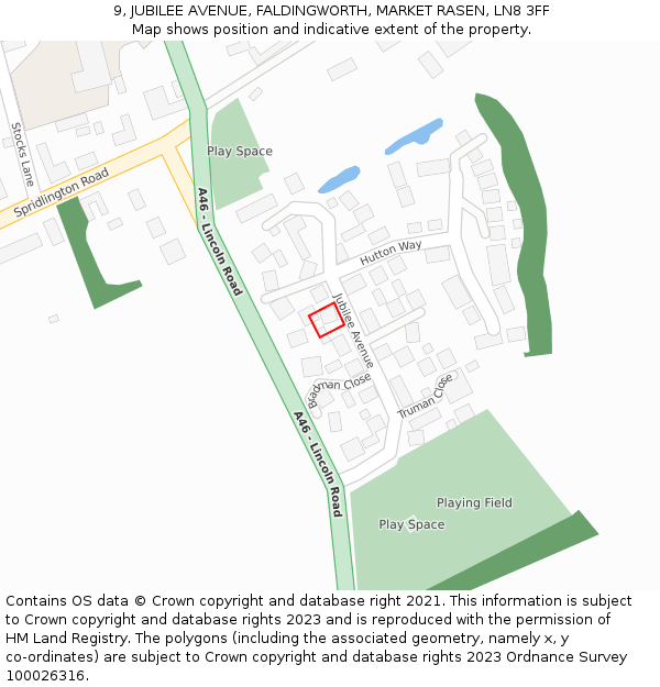 9, JUBILEE AVENUE, FALDINGWORTH, MARKET RASEN, LN8 3FF: Location map and indicative extent of plot