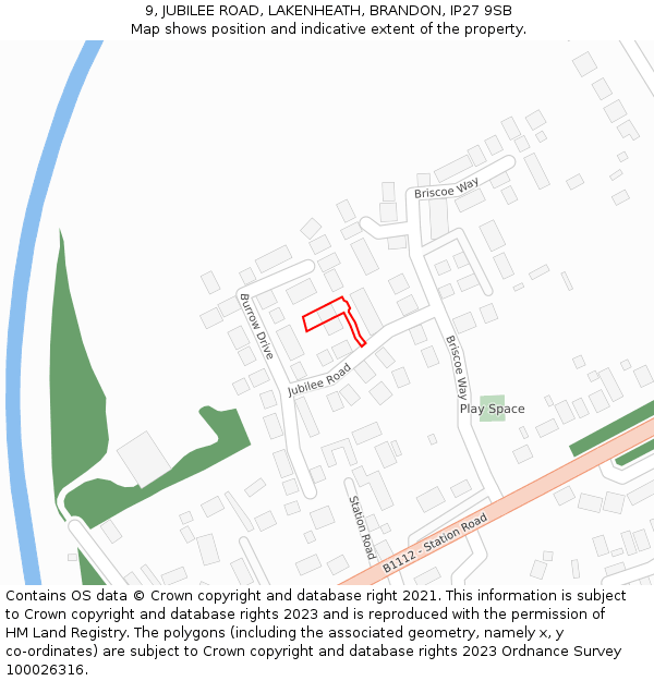 9, JUBILEE ROAD, LAKENHEATH, BRANDON, IP27 9SB: Location map and indicative extent of plot