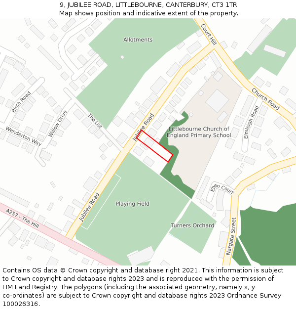 9, JUBILEE ROAD, LITTLEBOURNE, CANTERBURY, CT3 1TR: Location map and indicative extent of plot