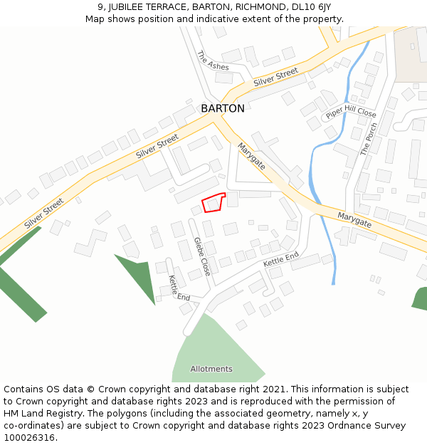 9, JUBILEE TERRACE, BARTON, RICHMOND, DL10 6JY: Location map and indicative extent of plot