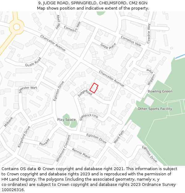 9, JUDGE ROAD, SPRINGFIELD, CHELMSFORD, CM2 6GN: Location map and indicative extent of plot