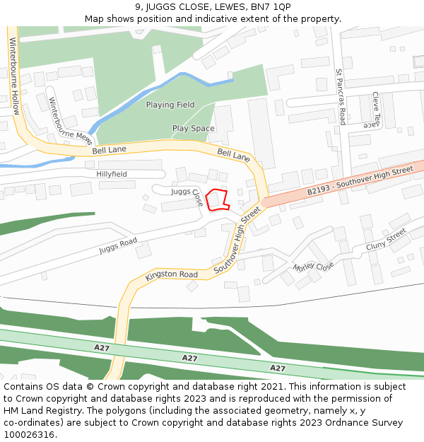 9, JUGGS CLOSE, LEWES, BN7 1QP: Location map and indicative extent of plot