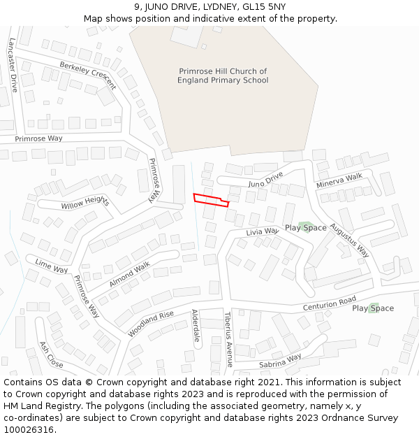 9, JUNO DRIVE, LYDNEY, GL15 5NY: Location map and indicative extent of plot