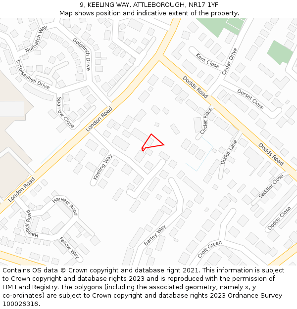 9, KEELING WAY, ATTLEBOROUGH, NR17 1YF: Location map and indicative extent of plot