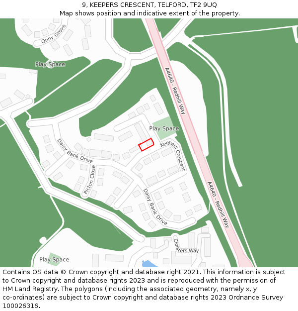 9, KEEPERS CRESCENT, TELFORD, TF2 9UQ: Location map and indicative extent of plot