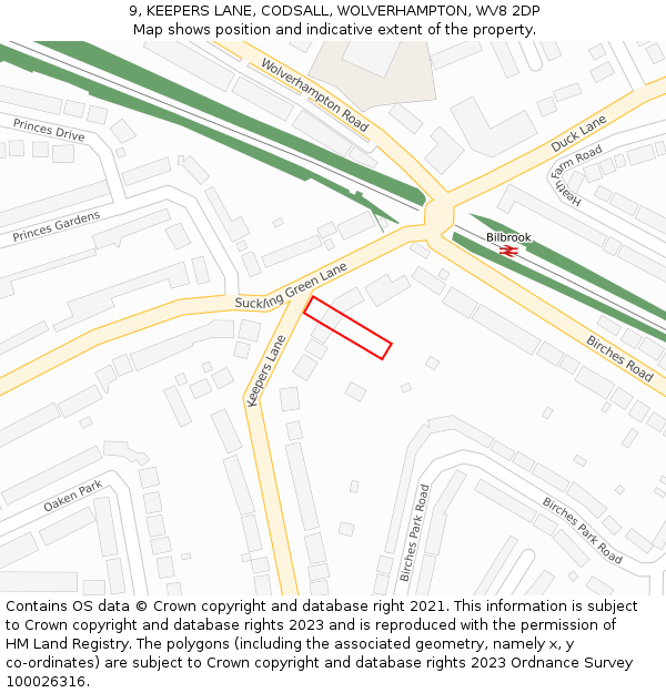 9, KEEPERS LANE, CODSALL, WOLVERHAMPTON, WV8 2DP: Location map and indicative extent of plot