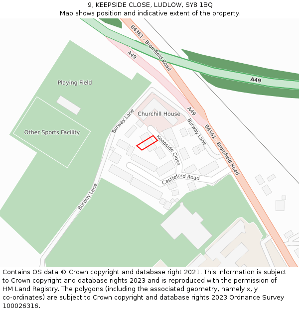 9, KEEPSIDE CLOSE, LUDLOW, SY8 1BQ: Location map and indicative extent of plot