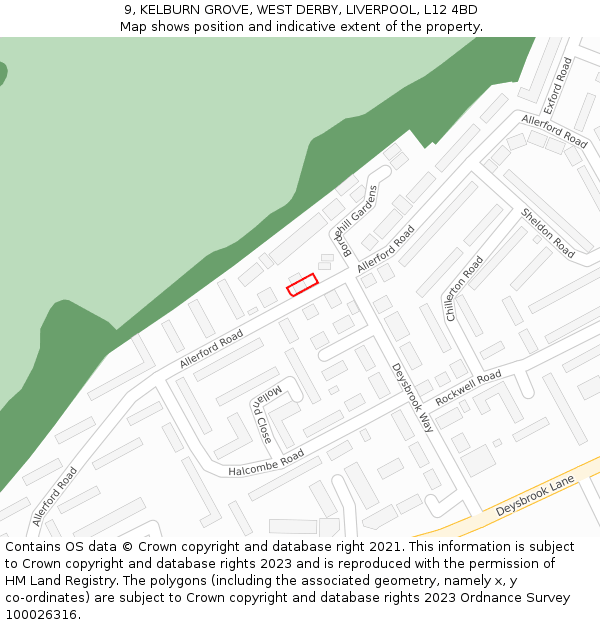 9, KELBURN GROVE, WEST DERBY, LIVERPOOL, L12 4BD: Location map and indicative extent of plot