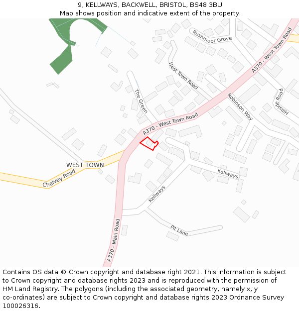 9, KELLWAYS, BACKWELL, BRISTOL, BS48 3BU: Location map and indicative extent of plot