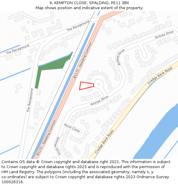 9, KEMPTON CLOSE, SPALDING, PE11 3BX: Location map and indicative extent of plot