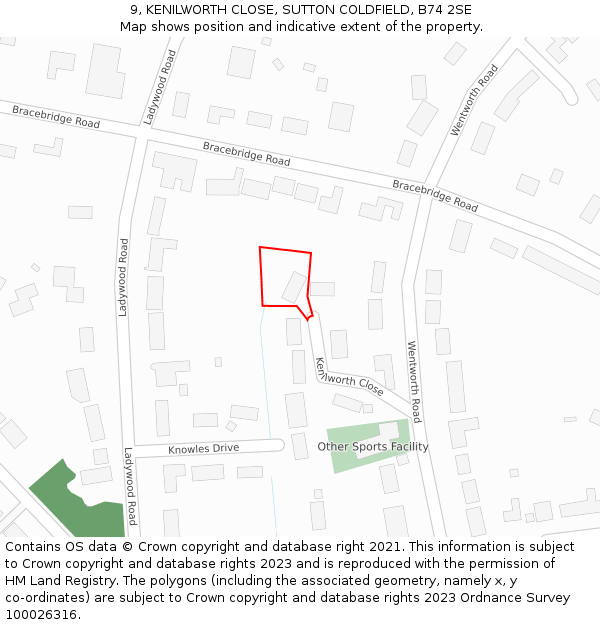 9, KENILWORTH CLOSE, SUTTON COLDFIELD, B74 2SE: Location map and indicative extent of plot
