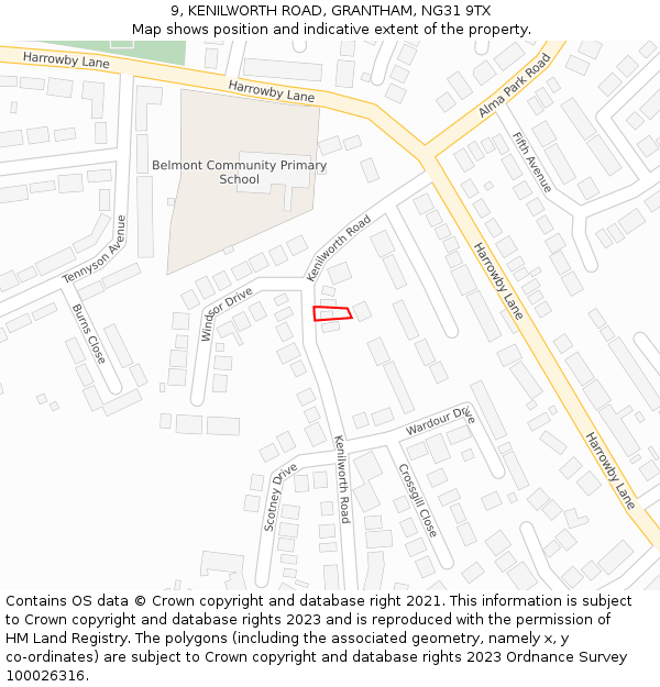 9, KENILWORTH ROAD, GRANTHAM, NG31 9TX: Location map and indicative extent of plot
