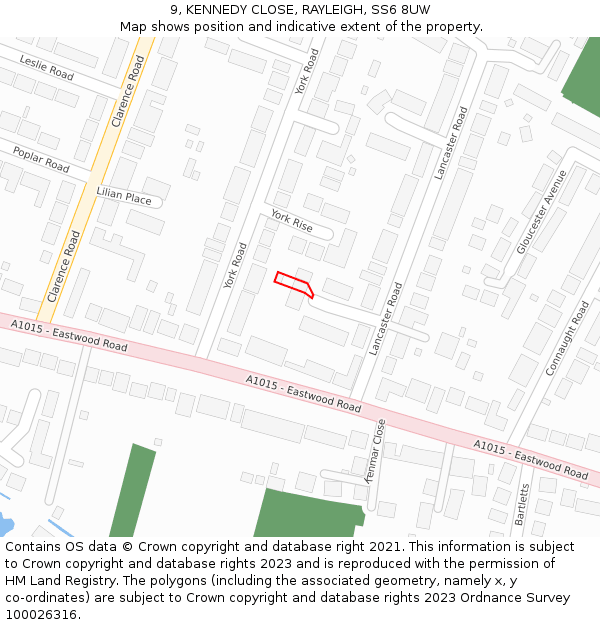 9, KENNEDY CLOSE, RAYLEIGH, SS6 8UW: Location map and indicative extent of plot