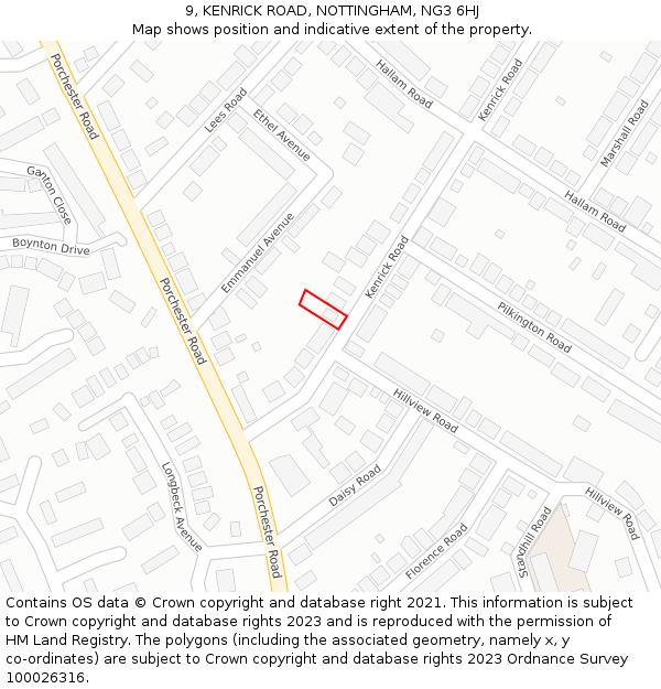 9, KENRICK ROAD, NOTTINGHAM, NG3 6HJ: Location map and indicative extent of plot