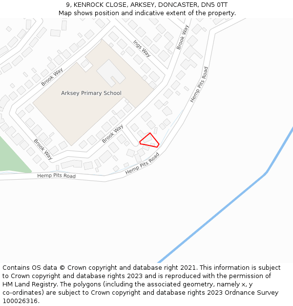 9, KENROCK CLOSE, ARKSEY, DONCASTER, DN5 0TT: Location map and indicative extent of plot