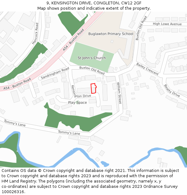 9, KENSINGTON DRIVE, CONGLETON, CW12 2GF: Location map and indicative extent of plot