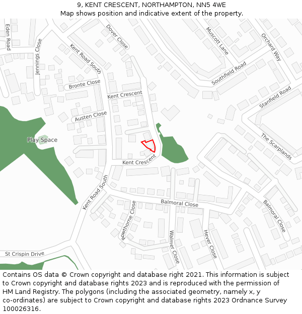 9, KENT CRESCENT, NORTHAMPTON, NN5 4WE: Location map and indicative extent of plot