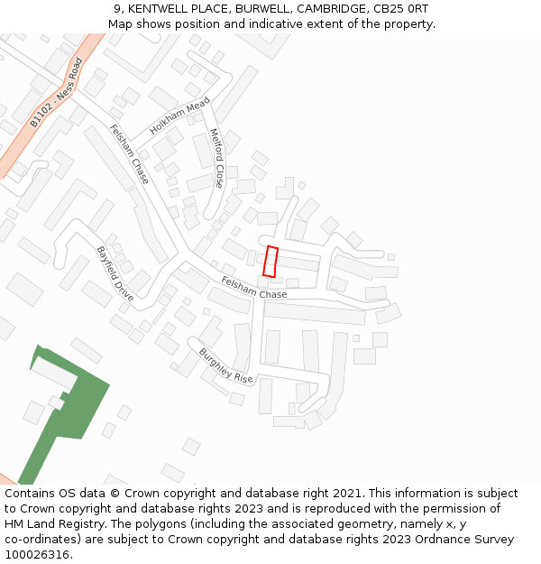9, KENTWELL PLACE, BURWELL, CAMBRIDGE, CB25 0RT: Location map and indicative extent of plot