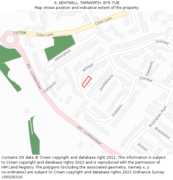 9, KENTWELL, TAMWORTH, B79 7UB: Location map and indicative extent of plot