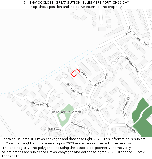 9, KENWICK CLOSE, GREAT SUTTON, ELLESMERE PORT, CH66 2HY: Location map and indicative extent of plot