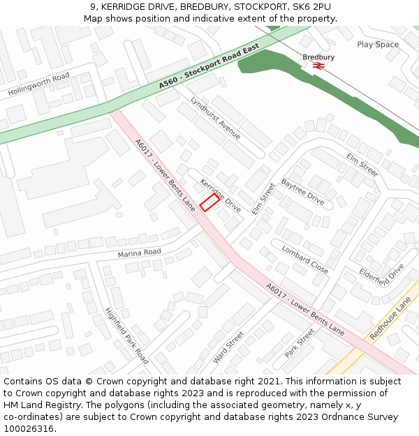 9, KERRIDGE DRIVE, BREDBURY, STOCKPORT, SK6 2PU: Location map and indicative extent of plot