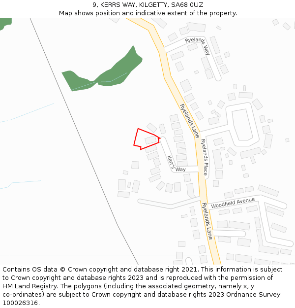 9, KERRS WAY, KILGETTY, SA68 0UZ: Location map and indicative extent of plot