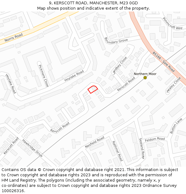 9, KERSCOTT ROAD, MANCHESTER, M23 0GD: Location map and indicative extent of plot