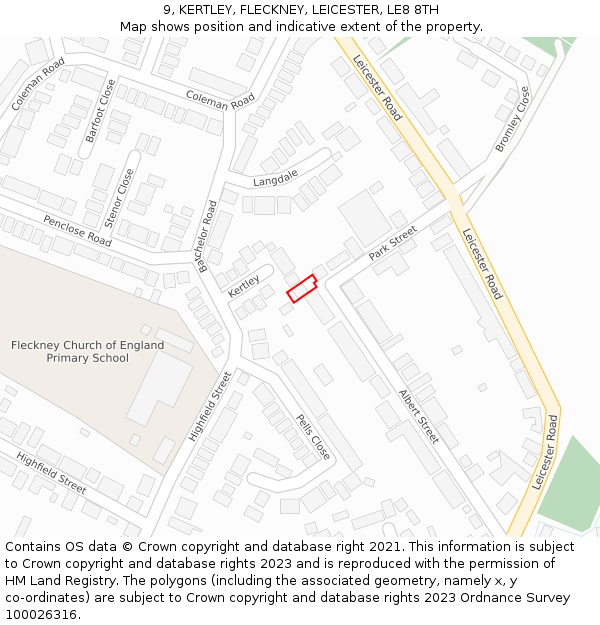 9, KERTLEY, FLECKNEY, LEICESTER, LE8 8TH: Location map and indicative extent of plot