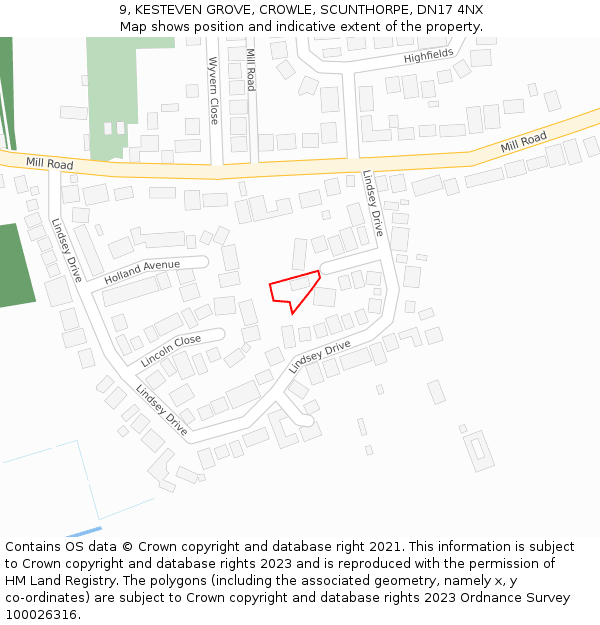 9, KESTEVEN GROVE, CROWLE, SCUNTHORPE, DN17 4NX: Location map and indicative extent of plot