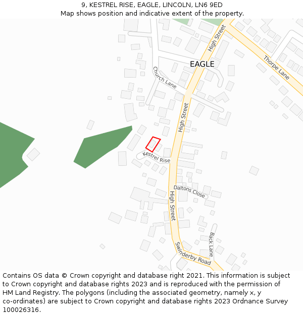 9, KESTREL RISE, EAGLE, LINCOLN, LN6 9ED: Location map and indicative extent of plot