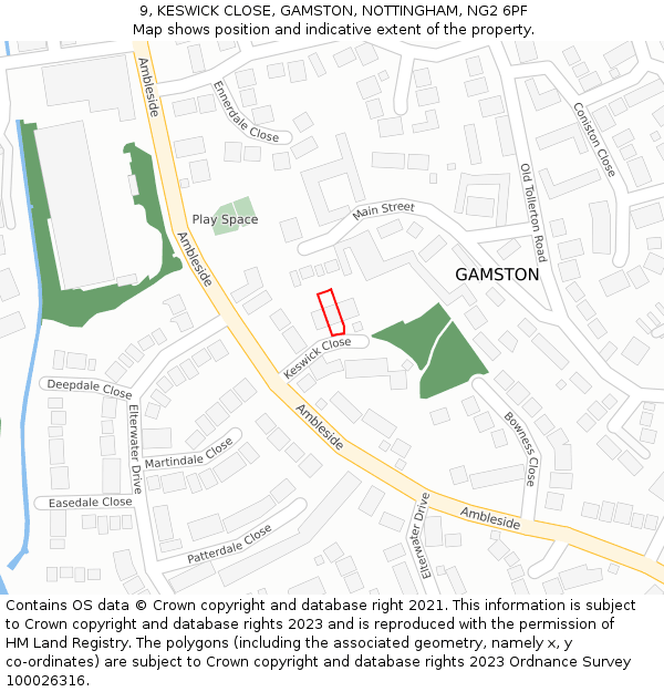 9, KESWICK CLOSE, GAMSTON, NOTTINGHAM, NG2 6PF: Location map and indicative extent of plot