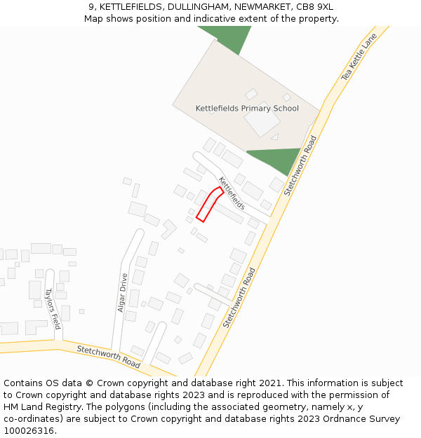 9, KETTLEFIELDS, DULLINGHAM, NEWMARKET, CB8 9XL: Location map and indicative extent of plot